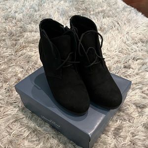 womens booties, black lace up wedges